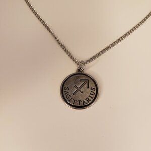 Sagittarius Zodiac Sign Necklace Pendant Horoscope Silvertone Stainless Chain